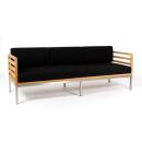klink / Carma Sofa BOARD, Edelstahl / Teakholz / Sunbrella schwarz (100 % Polyacryl), 207 cm, 3 Sitzer