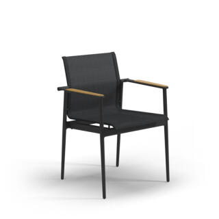 Gloster Ausstellungsstück 180 Stacking Chair mit Teakarmlehne, Aluminium/Teak, Farbe: meteor/anthrazit Sling