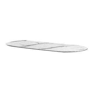 HPL-Tischplatte 160 x 70 cm, 10-12 mm, oval, schweizer Kante, wetterfestes Hochdrucklaminat, Farbe: Carrara marble effect